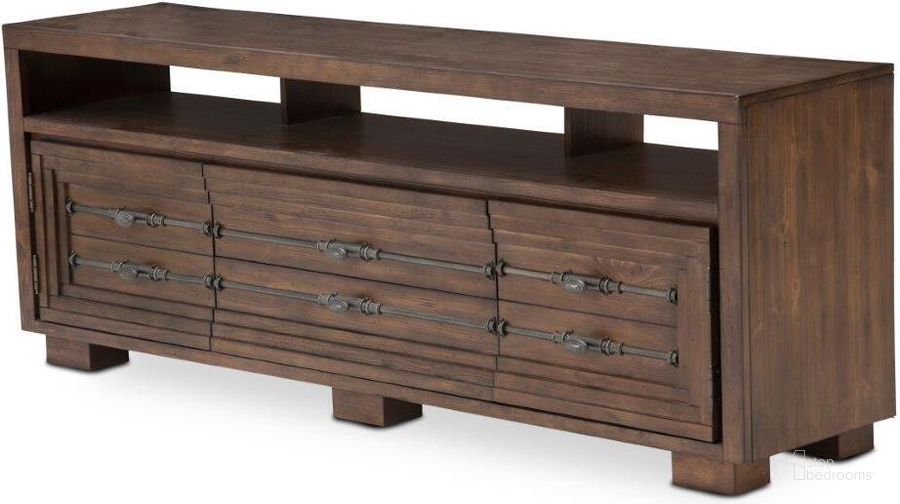 The appearance of Carrollton Rustic Ranch TV Console designed by AICO in the modern / contemporary interior design. This rustic ranch piece of furniture  was selected by 1StopBedrooms from Carrollton Collection to add a touch of cosiness and style into your home. Sku: KI-CRLN081-407N. Product Type: TV Console. Image1
