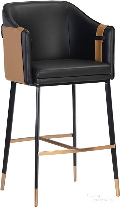 The appearance of Carter Barstool - Napa Black/Napa Cognac designed by Sunpan in the modern / contemporary interior design. This black piece of furniture  was selected by 1StopBedrooms from Carter Collection to add a touch of cosiness and style into your home. Sku: 106432. Material: Faux Leather. Product Type: Barstool. Image1