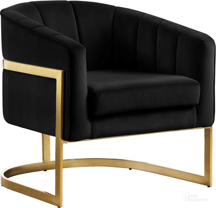 The appearance of Carter Black Velvet Accent Chair designed by Meridian in the modern / contemporary interior design. This black velvet piece of furniture  was selected by 1StopBedrooms from Carter Collection to add a touch of cosiness and style into your home. Sku: 515Black. Product Type: Accent Chair. Material: Velvet. Image1