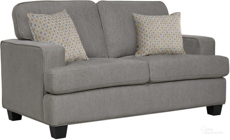 The appearance of Carter Loveseat In Gray designed by Emerald Home Furnishings in the modern / contemporary interior design. This gray piece of furniture  was selected by 1StopBedrooms from Carter Collection to add a touch of cosiness and style into your home. Sku: U3477-01-43. Material: Wood. Product Type: Loveseat. Image1