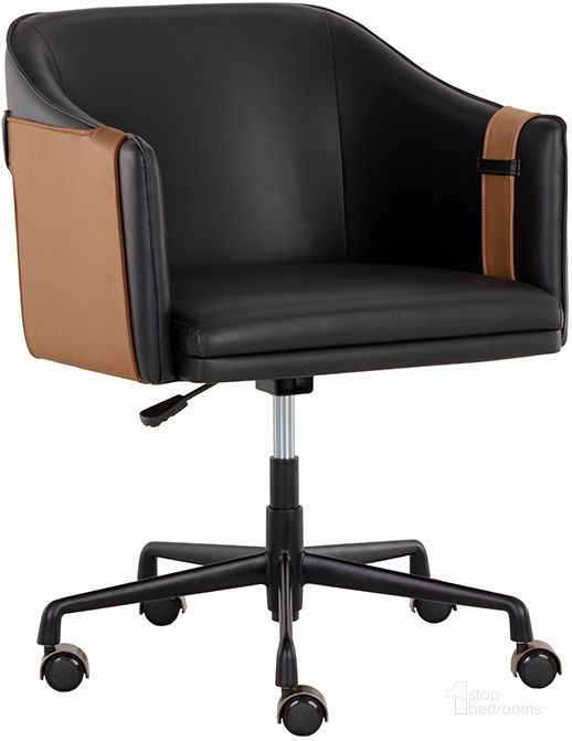 The appearance of Carter Office Chair In Napa Black And Napa Cognac designed by Sunpan in the modern / contemporary interior design. This black piece of furniture  was selected by 1StopBedrooms from Carter Collection to add a touch of cosiness and style into your home. Sku: 108757. Material: Faux Leather. Product Type: Office Chair. Image1