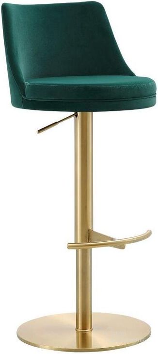 The appearance of Carter Swivel Adjustable Height Barstool With Green Velvet Seat designed by Whiteline Modern Living in the modern / contemporary interior design. This green piece of furniture  was selected by 1StopBedrooms from Carter Collection to add a touch of cosiness and style into your home. Sku: BS1715F-GLD/GRN. Product Type: Barstool. Material: Velvet. Image1