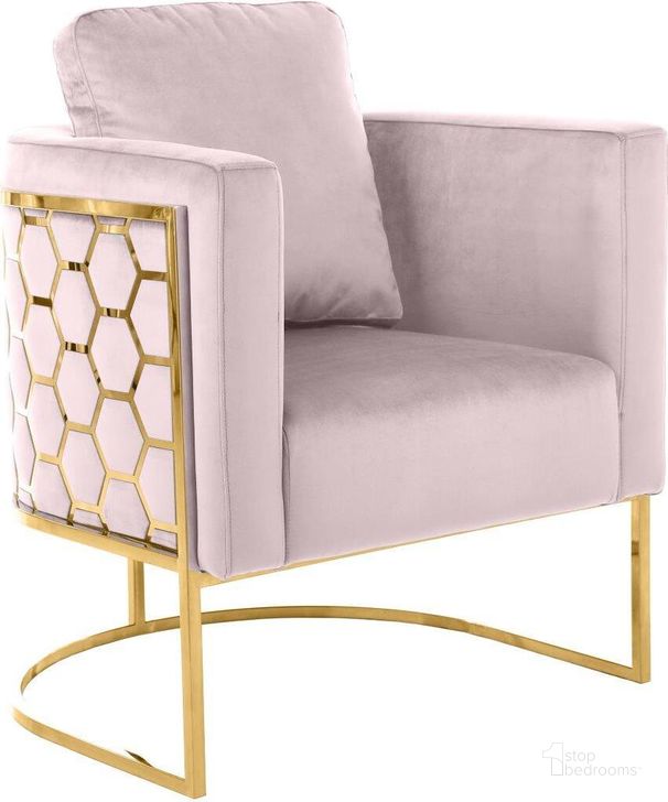 The appearance of Casa Pink Velvet Chair designed by Meridian in the modern / contemporary interior design. This pink velvet piece of furniture  was selected by 1StopBedrooms from Casa Collection to add a touch of cosiness and style into your home. Sku: 692Pink-C. Product Type: Chair. Image1