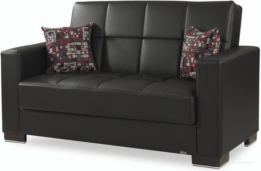 The appearance of Casamode Armada Black PU Loveseat designed by Casamode in the modern / contemporary interior design. This black piece of furniture  was selected by 1StopBedrooms from Armada Collection to add a touch of cosiness and style into your home. Sku: ARM-LS-15-PU. Material: Leather. Product Type: Loveseat.