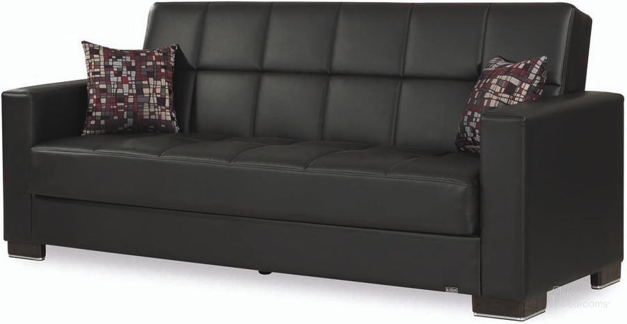 The appearance of Casamode Armada Black PU Sofa designed by Casamode in the modern / contemporary interior design. This black piece of furniture  was selected by 1StopBedrooms from Armada Collection to add a touch of cosiness and style into your home. Sku: ARM-SB-15-PU. Material: Leather. Product Type: Sofa.
