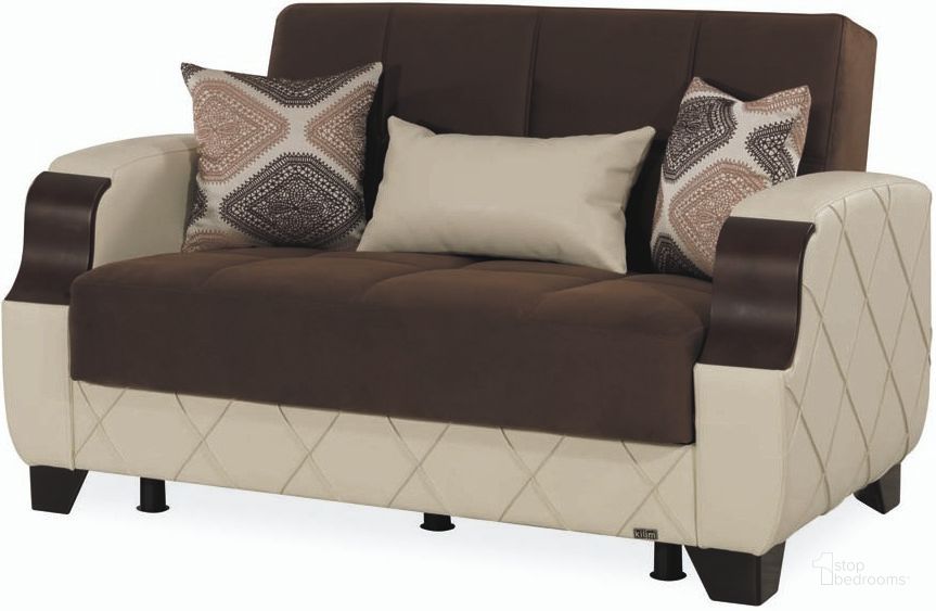 The appearance of Casamode Molina Dark Brown Cream Loveseat designed by Casamode in the modern / contemporary interior design. This cream piece of furniture  was selected by 1StopBedrooms from Molina Collection to add a touch of cosiness and style into your home. Sku: MOL-LS-DBN. Material: Microsuede. Product Type: Loveseat.
