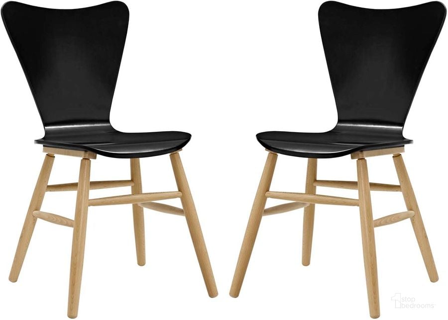The appearance of Cascade Black Dining Chair Set of 2 designed by Modway in the modern / contemporary interior design. This black piece of furniture  was selected by 1StopBedrooms from Cascade Collection to add a touch of cosiness and style into your home. Sku: EEI-3476-BLK. Material: Wood. Product Type: Dining Chair. Image1