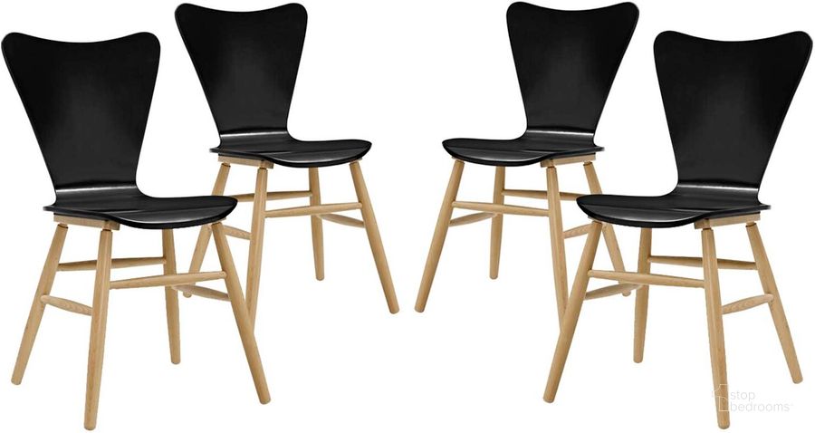The appearance of Cascade Black Dining Chair Set of 4 designed by Modway in the modern / contemporary interior design. This black piece of furniture  was selected by 1StopBedrooms from Cascade Collection to add a touch of cosiness and style into your home. Sku: EEI-3380-BLK. Material: Wood. Product Type: Dining Chair. Image1