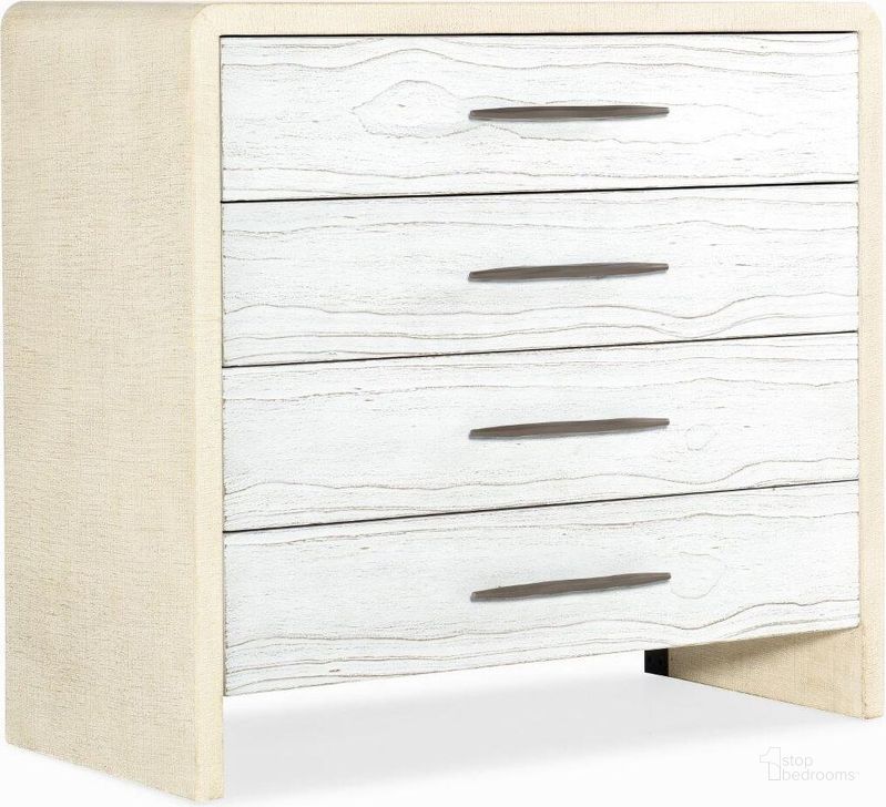 The appearance of Cascade Four-Drawer Bachelor Chest designed by Hooker in the transitional interior design. This white piece of furniture  was selected by 1StopBedrooms from Cascade Collection to add a touch of cosiness and style into your home. Sku: 6120-90017-05. Product Type: Chest. Material: Resin. Image1