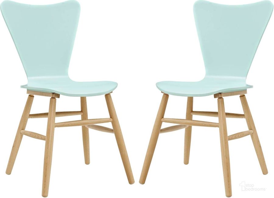 The appearance of Cascade Light Blue Dining Chair Set of 2 EEI-3476-LBU designed by Modway in the modern / contemporary interior design. This light blue piece of furniture  was selected by 1StopBedrooms from Cascade Collection to add a touch of cosiness and style into your home. Sku: EEI-3476-LBU. Material: Wood. Product Type: Dining Chair. Image1