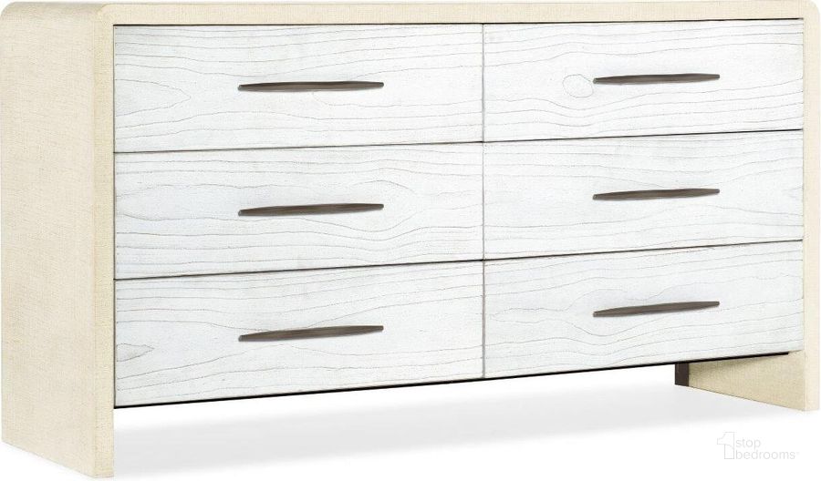 The appearance of Cascade Six-Drawer Dresser 6120-90002-05 designed by Hooker in the transitional interior design. This white piece of furniture  was selected by 1StopBedrooms from Cascade Collection to add a touch of cosiness and style into your home. Sku: 6120-90002-05. Product Type: Dresser. Material: Resin. Image1