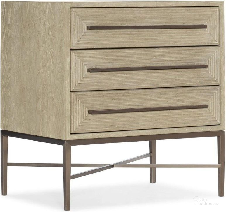 The appearance of Cascade Three-Drawer Nightstand designed by Hooker in the transitional interior design. This light wood piece of furniture  was selected by 1StopBedrooms from Cascade Collection to add a touch of cosiness and style into your home. Sku: 6120-90115-80. Material: Wood. Product Type: Nightstand. Image1