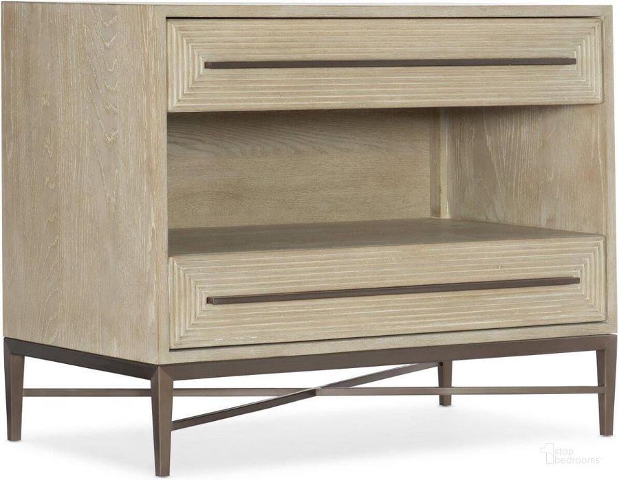 The appearance of Cascade Two-Drawer Nightstand designed by Hooker in the transitional interior design. This light wood piece of furniture  was selected by 1StopBedrooms from Cascade Collection to add a touch of cosiness and style into your home. Sku: 6120-90016-80. Material: Wood. Product Type: Nightstand. Image1
