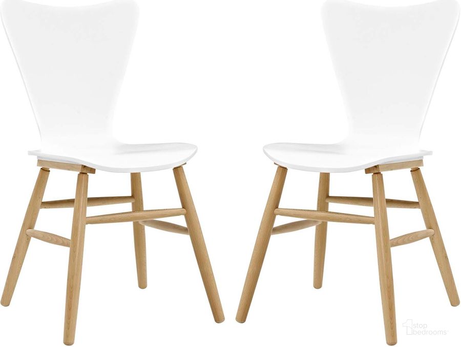 The appearance of Cascade White Dining Chair Set of 2 designed by Modway in the modern / contemporary interior design. This white piece of furniture  was selected by 1StopBedrooms from Cascade Collection to add a touch of cosiness and style into your home. Sku: EEI-3476-WHI. Material: Wood. Product Type: Dining Chair. Image1