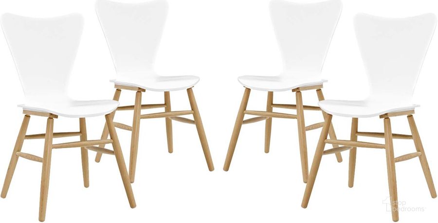 The appearance of Cascade White Dining Chair Set of 4 designed by Modway in the modern / contemporary interior design. This white piece of furniture  was selected by 1StopBedrooms from Cascade Collection to add a touch of cosiness and style into your home. Sku: EEI-3380-WHI. Material: Wood. Product Type: Dining Chair. Image1