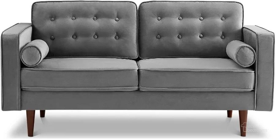 The appearance of Casey Grey Velvet Loveseat designed by Ashcroft Furniture in the transitional interior design. This grey piece of furniture  was selected by 1StopBedrooms from Casey Collection to add a touch of cosiness and style into your home. Sku: AFC00134. Material: Wood. Product Type: Loveseat. Image1