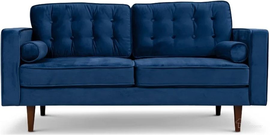 The appearance of Casey Navy Blue Velvet Loveseat designed by Ashcroft Furniture in the transitional interior design. This navy blue piece of furniture  was selected by 1StopBedrooms from Casey Collection to add a touch of cosiness and style into your home. Sku: AFC00086. Material: Wood. Product Type: Loveseat. Image1
