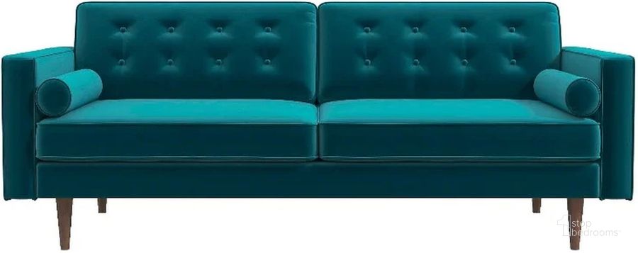 The appearance of Casey Teal Velvet Loveseat designed by Ashcroft Furniture in the transitional interior design. This teal piece of furniture  was selected by 1StopBedrooms from Casey Collection to add a touch of cosiness and style into your home. Sku: AFC00201. Material: Wood. Product Type: Loveseat. Image1
