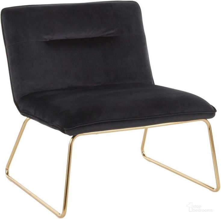 The appearance of Casper Contemporary Accent Chair In Gold Metal And Black Velvet designed by Lumisource in the modern / contemporary interior design. This black piece of furniture  was selected by 1StopBedrooms from Casper Collection to add a touch of cosiness and style into your home. Sku: CHR-CASPER AUVBK. Product Type: Accent Chair. Material: Velvet. Image1