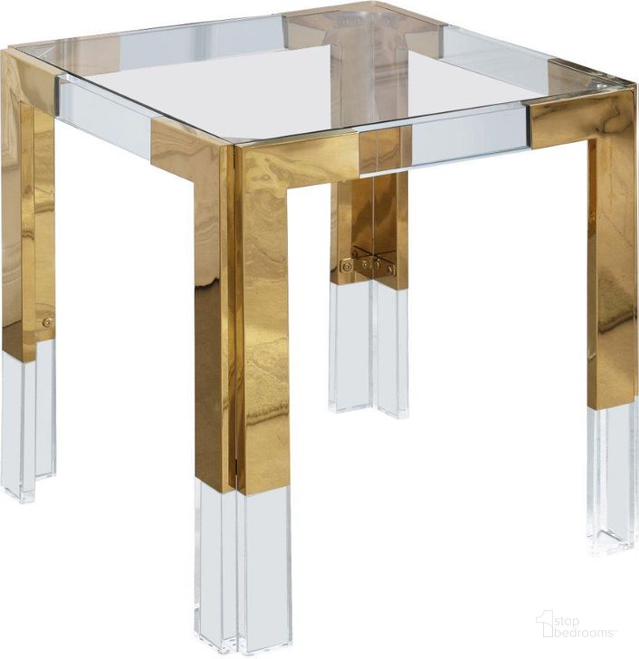 The appearance of Casper End Table 200-ET designed by Meridian in the modern / contemporary interior design. This gold piece of furniture  was selected by 1StopBedrooms from Casper Collection to add a touch of cosiness and style into your home. Sku: 200-ET-1;200-ET-2. Product Type: End Table. Material: Acrylic. Image1