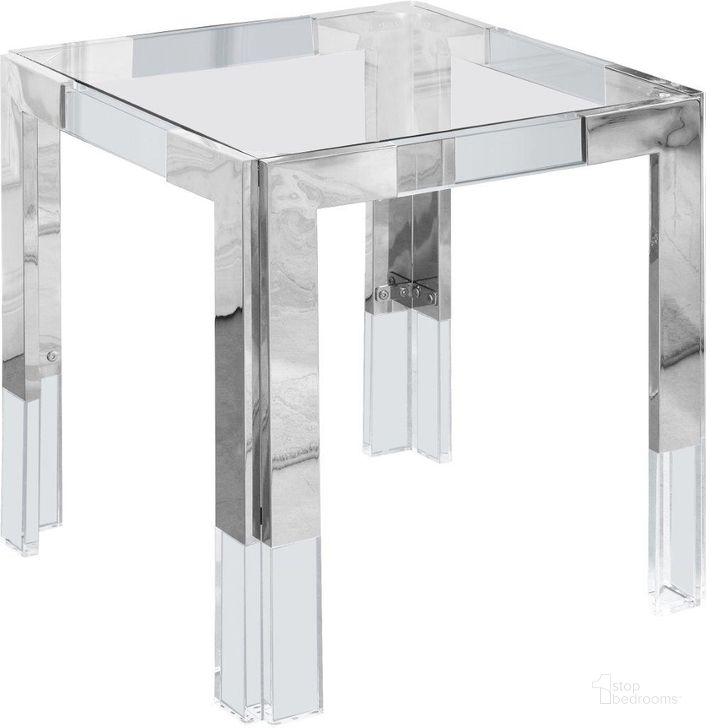 The appearance of Casper End Table 202-ET designed by Meridian in the modern / contemporary interior design. This chrome piece of furniture  was selected by 1StopBedrooms from Casper Collection to add a touch of cosiness and style into your home. Sku: 202-ET-1;202-ET-2. Product Type: End Table. Material: Acrylic. Image1