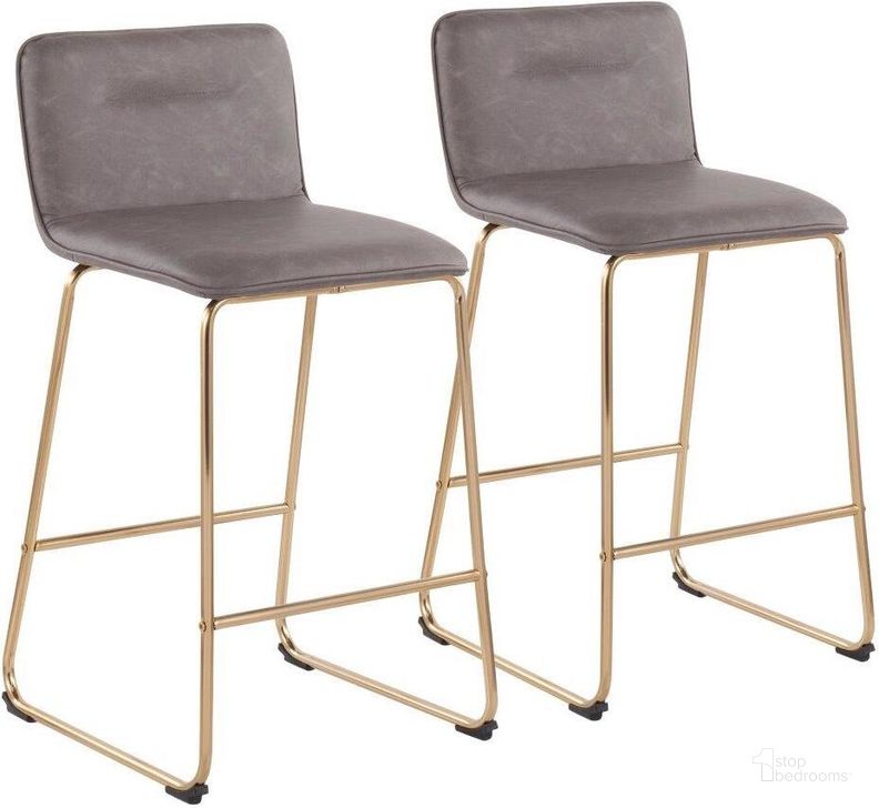 The appearance of Casper Fixed-Height Contemporary Counter Stool In Gold Metal And Grey Faux Leather - Set Of 2 designed by Lumisource in the modern / contemporary interior design. This gold piece of furniture  was selected by 1StopBedrooms from Casper Collection to add a touch of cosiness and style into your home. Sku: B26-CASPER2 AUGY2. Product Type: Barstool. Material: PU. Image1