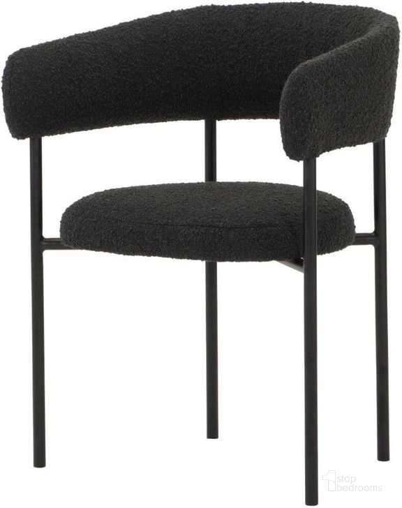 The appearance of Cassia Licorice Boucle Dining Chair designed by Nuevo in the modern / contemporary interior design. This black piece of furniture  was selected by 1StopBedrooms from Cassia Collection to add a touch of cosiness and style into your home. Sku: HGSN153. Material: Fabric. Product Type: Dining Chair. Image1