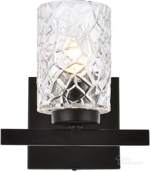The appearance of Cassie 1 Light Bath Sconce In Black With Clear Shade designed by Elegant Lighting in the transitional interior design. This black piece of furniture  was selected by 1StopBedrooms from Cassie Collection to add a touch of cosiness and style into your home. Sku: LD7025W7BK. Material: Metal. Product Type: Vanity Light. Image1