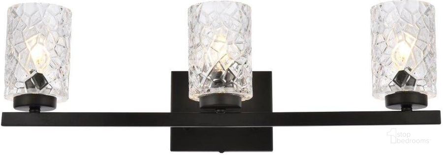 The appearance of Cassie 3 Lights Bath Sconce In Black With Clear Shade designed by Elegant Lighting in the transitional interior design. This black piece of furniture  was selected by 1StopBedrooms from Cassie Collection to add a touch of cosiness and style into your home. Sku: LD7027W24BK. Material: Metal. Product Type: Vanity Light. Image1