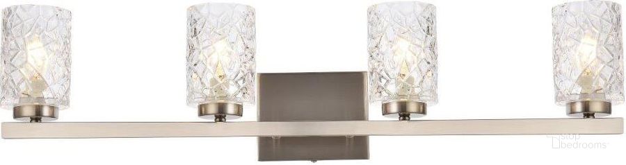 The appearance of Cassie 4 Lights Bath Sconce In Satin Nickel With Clear Shade designed by Elegant Lighting in the transitional interior design. This nickel piece of furniture  was selected by 1StopBedrooms from Cassie Collection to add a touch of cosiness and style into your home. Sku: LD7028W32SN. Material: Metal. Product Type: Vanity Light. Image1