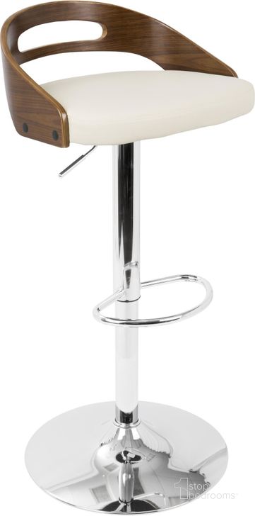 The appearance of Cassis Mid-Century Modern Adjustable Barstool With Swivel In Walnut And Cream Faux Leather designed by Lumisource in the transitional interior design. This walnut piece of furniture  was selected by 1StopBedrooms from Cassis Collection to add a touch of cosiness and style into your home. Sku: BS-CASS WL+CR. Material: Wood. Product Type: Barstool. Image1