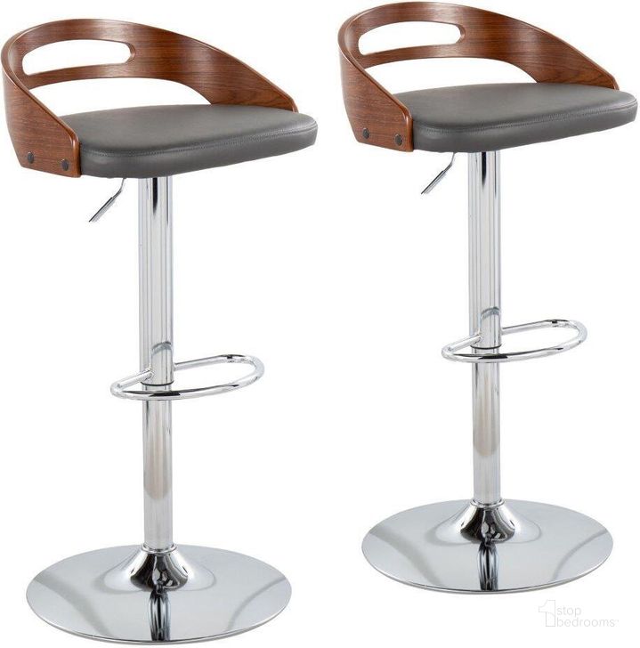 The appearance of Cassis Mid Century Modern Adjustable Barstool With Swivel In Walnut And Grey Faux Leather designed by Lumisource in the transitional interior design. This grey piece of furniture  was selected by 1StopBedrooms from Cassis Collection to add a touch of cosiness and style into your home. Sku: BS-CASS2-SWVOVL WLGY2. Material: Wood. Product Type: Barstool. Image1