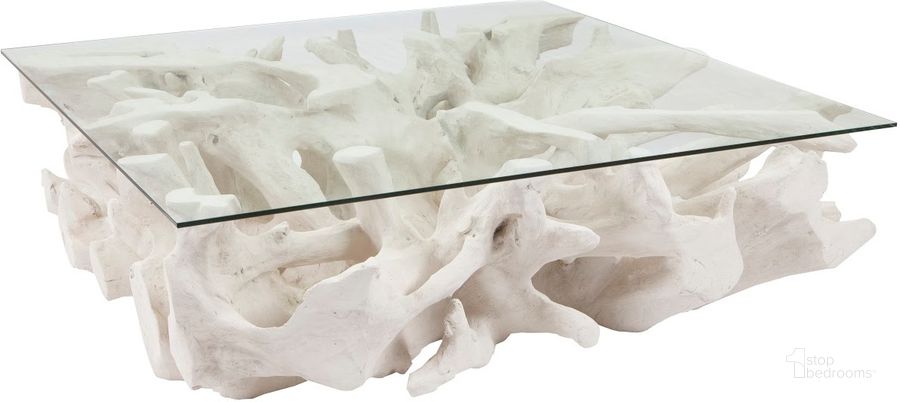 The appearance of Cast Root Coffee Table Roman Stone With Glass designed by Phillips Collection in the modern / contemporary interior design. This off white piece of furniture  was selected by 1StopBedrooms from Cast Naturals Collection to add a touch of cosiness and style into your home. Sku: PH87195. Product Type: Outdoor Table. Material: Resin. Image1