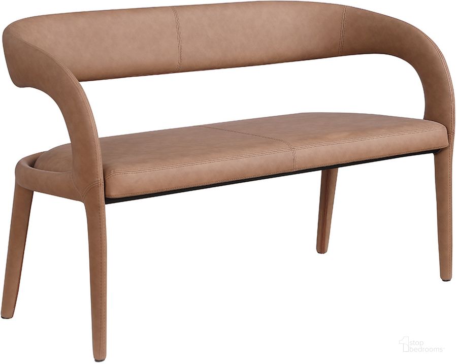The appearance of Castilla Faux Leather Metal Dining Bench In Brown designed by Best Master Furniture in the transitional interior design. This brown piece of furniture  was selected by 1StopBedrooms from Castilla Collection to add a touch of cosiness and style into your home. Sku: C1023BB. Material: Faux Leather. Product Type: Bench. Image1