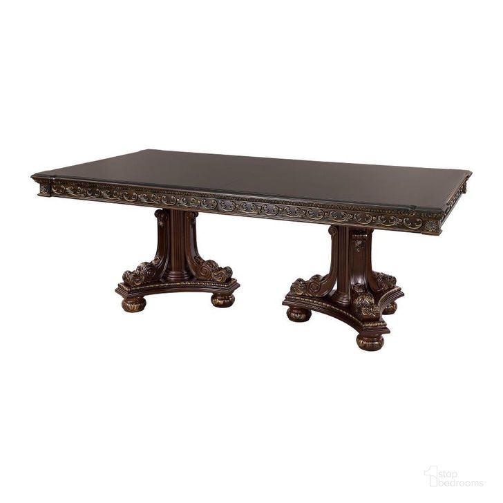 The appearance of Catalonia Dark Cherry Double Pedestal Extendable Dining Table designed by Homelegance in the traditional interior design. This brown piece of furniture  was selected by 1StopBedrooms from Catalonia Collection to add a touch of cosiness and style into your home. Sku: 1824-112;1824-112B. Table Base Style: Double Pedestal. Material: Wood. Product Type: Dining Table. Table Top Shape: Rectangular. Image1