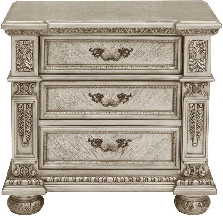 The appearance of Catalonia Platinum Gold Nightstand designed by Homelegance in the traditional interior design. This gold piece of furniture  was selected by 1StopBedrooms from Catalonia Collection to add a touch of cosiness and style into your home. Sku: 1824PG-4. Material: Wood. Product Type: Nightstand. Image1