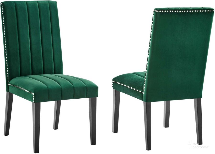 The appearance of Catalyst Performance Velvet Dining Side Chair - Set of 2 In Green designed by Modway in the modern / contemporary interior design. This green piece of furniture  was selected by 1StopBedrooms from Catalyst Collection to add a touch of cosiness and style into your home. Sku: EEI-5081-GRN. Material: Polyester. Product Type: Dining Chair. Image1