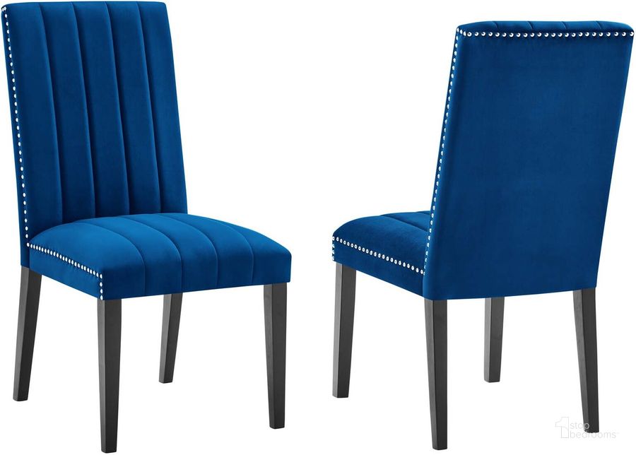 The appearance of Catalyst Performance Velvet Dining Side Chair - Set of 2 In Navy designed by Modway in the modern / contemporary interior design. This navy piece of furniture  was selected by 1StopBedrooms from Catalyst Collection to add a touch of cosiness and style into your home. Sku: EEI-5081-NAV. Material: Polyester. Product Type: Dining Chair. Image1