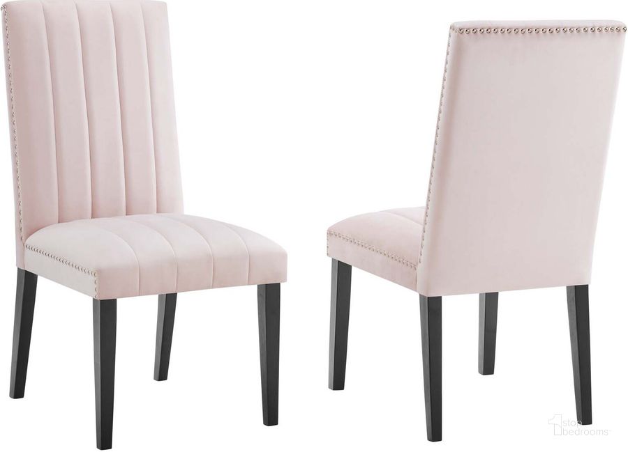 The appearance of Catalyst Performance Velvet Dining Side Chair - Set of 2 In Pink designed by Modway in the modern / contemporary interior design. This pink piece of furniture  was selected by 1StopBedrooms from Catalyst Collection to add a touch of cosiness and style into your home. Sku: EEI-5081-PNK. Material: Polyester. Product Type: Dining Chair. Image1