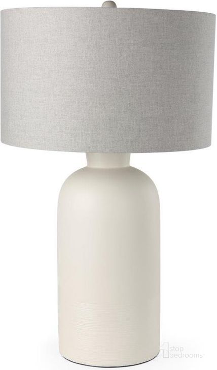 The appearance of Cato Cream Base With White Shade Table Lamp designed by Mercana in the modern / contemporary interior design. This cream piece of furniture  was selected by 1StopBedrooms from Cato Collection to add a touch of cosiness and style into your home. Sku: 69791. Material: Fabric. Product Type: Table Lamp. Image1