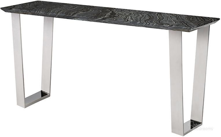 The appearance of Catrine Black Wood Vein Stone Console Table HGNA306 designed by Nuevo in the modern / contemporary interior design. This black piece of furniture  was selected by 1StopBedrooms from Catrine Collection to add a touch of cosiness and style into your home. Sku: HGNA306. Product Type: Console Table. Material: Stone. Image1