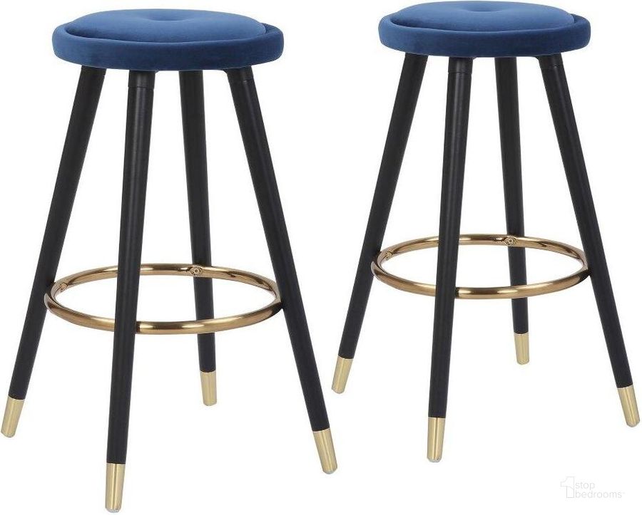 The appearance of Cavalier Glam Counter Stool In Black Wood And Blue Velvet With Gold Accent - Set Of 2 designed by Lumisource in the glam interior design. This black piece of furniture  was selected by 1StopBedrooms from Cavalier Collection to add a touch of cosiness and style into your home. Sku: B26-CAVLER BKVBU2. Product Type: Barstool. Material: Velvet. Image1