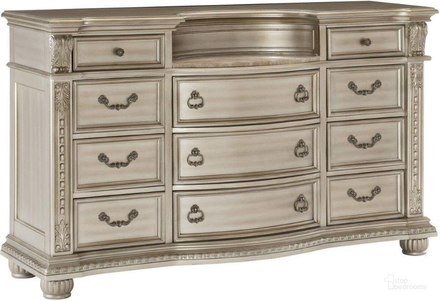 The appearance of Cavalier Silver Dresser designed by Homelegance in the transitional interior design. This silver piece of furniture  was selected by 1StopBedrooms from Cavalier Collection to add a touch of cosiness and style into your home. Sku: 1757SV-5. Material: Wood. Product Type: Dresser. Image1