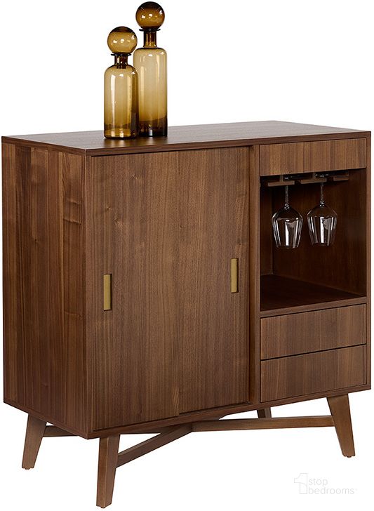 The appearance of Caven Bar Cabinet In Walnut designed by Sunpan in the transitional interior design. This walnut piece of furniture  was selected by 1StopBedrooms from Caven Collection to add a touch of cosiness and style into your home. Sku: 108815. Material: Wood. Product Type: Bar Cabinet. Image1