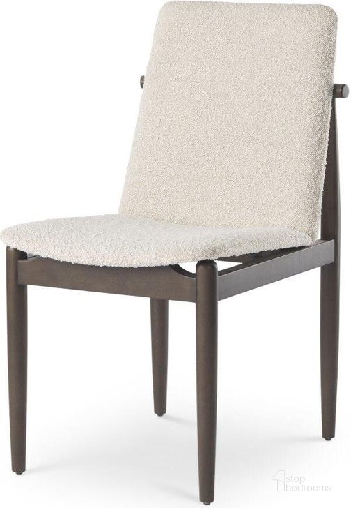The appearance of Cavett Cream Boucle Upholstered Seat With Dark Brown Wood Frame Dining Chair Set of 2 designed by Mercana in the modern / contemporary interior design. This brown and cream piece of furniture  was selected by 1StopBedrooms from Cavett Collection to add a touch of cosiness and style into your home. Sku: 69835. Material: Wood. Product Type: Dining Chair. Image1