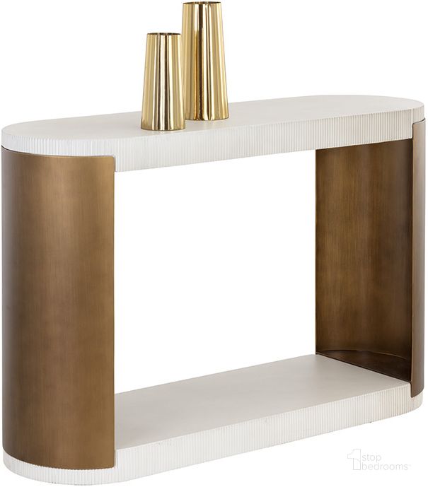 The appearance of Cavette Console Table designed by Sunpan in the modern / contemporary interior design. This brass piece of furniture  was selected by 1StopBedrooms from Cavette Collection to add a touch of cosiness and style into your home. Sku: 108548. Product Type: Console Table. Material: Concrete. Image1