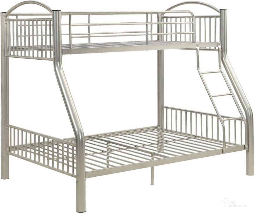 The appearance of Cayelynn Silver Twin Over Full Bunk Bed designed by ACME in the modern / contemporary interior design. This silver piece of furniture  was selected by 1StopBedrooms from Cayelynn Collection to add a touch of cosiness and style into your home. Sku: 37380SI. Bed Type: Bunk Bed. Material: Metal. Product Type: Bunk Bed. Bed Size: Twin Over Full. Image1