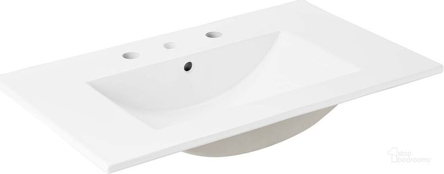 The appearance of Cayman 30 Inch Bathroom Sink In White designed by Modway in the modern / contemporary interior design. This white piece of furniture  was selected by 1StopBedrooms from Cayman Collection to add a touch of cosiness and style into your home. Sku: EEI-4837-WHI. Material: Ceramic. Product Type: Bathroom Sink. Image1
