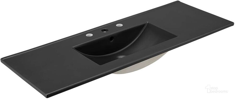 The appearance of Cayman 48 Inch Single Basin Bathroom Sink In Black designed by Modway in the modern / contemporary interior design. This black piece of furniture  was selected by 1StopBedrooms from Cayman Collection to add a touch of cosiness and style into your home. Sku: EEI-5072-BLK. Material: Ceramic. Product Type: Bathroom Sink. Image1