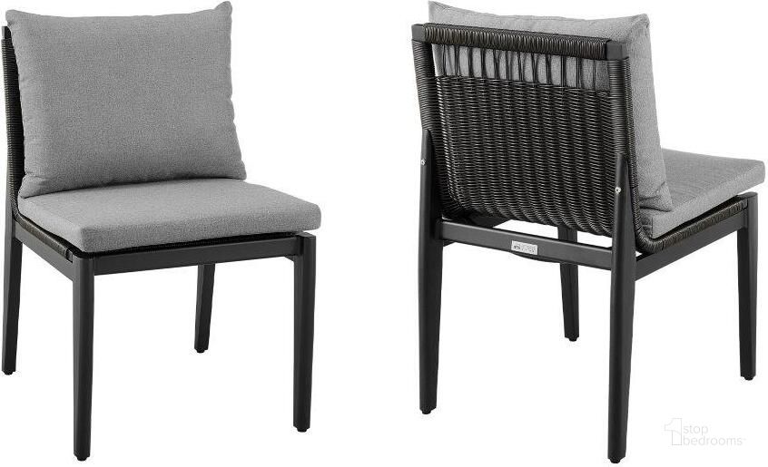 The appearance of Cayman Outdoor Patio Dining Chair In Aluminum With Grey Cushions designed by Armen Living in the modern / contemporary interior design. This aluminium piece of furniture  was selected by 1StopBedrooms from Cayman Collection to add a touch of cosiness and style into your home. Sku: LCCCSIBL. Material: Aluminium. Product Type: Outdoor Dining Chair. Image1